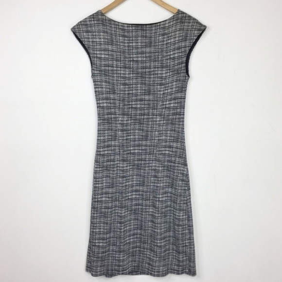 LOFT Black White Sheath Dress Cap Sleeves Gathered Side Waist Women's Small S - Picture 2 of 12